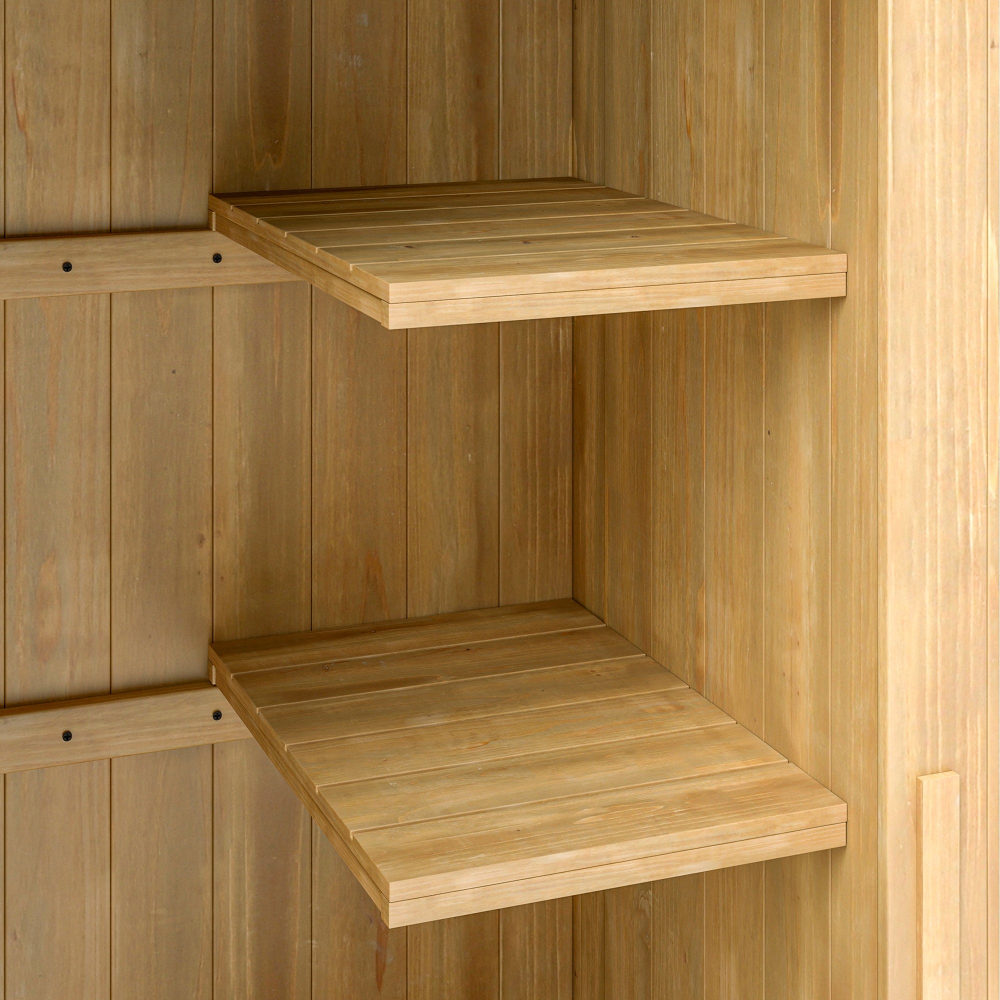 Fynco - Small Shed, Wooden Garden Storage Shed with 3 Shelves, Outdoor Tool Storage Cabinet with Tilt Roof and Lockable Door, 77.5 x 54.2 x 179.5 cm, Natural