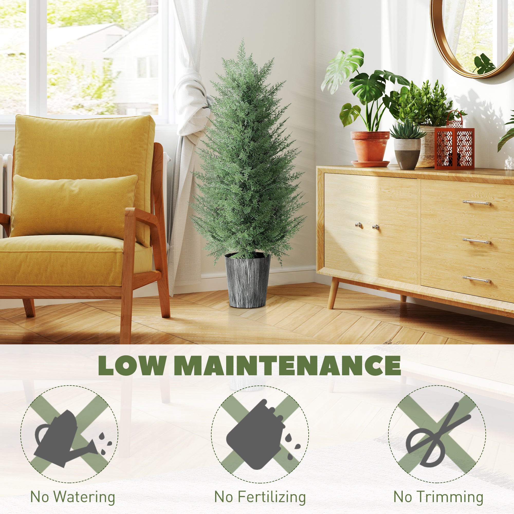 Fynco - 90cm Artificial Cypress Trees Set of 2, UV Resistant Artificial Plants with Decorative Pot, Fake Plants for Indoor Outdoor Decor, Green