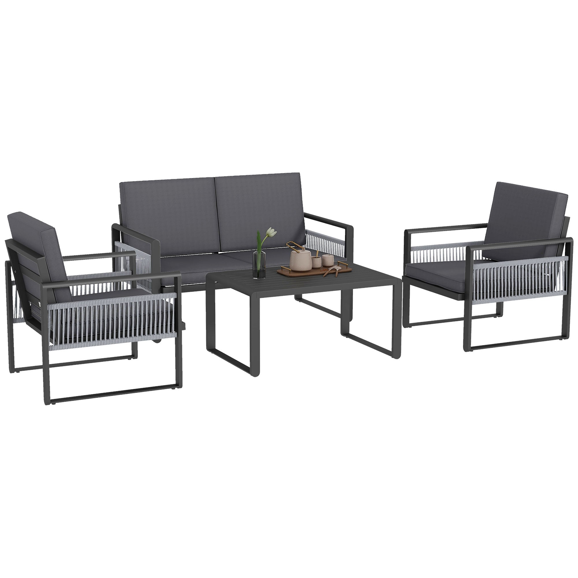 Four-Piece Aluminium Garden Dining Set, with Cushions