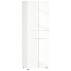 4-Door Kitchen Cupboard, Tall Freestanding 5-Tier Storage Cabinet with 3 Adjustable Shelves, 2 Drawers for Living Room, Dining Room, Push to Open Design, High Gloss White