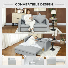 2 Seater Sofa Bed, Convertible Bed Settee, Modern Linen Loveseat Sofa Couch with 2 Cushions, Hidden Storage for Living Room, Guest Room, Light Grey