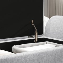 Storage Ottoman with Armrest, Upholstered Linen Storage Bench, Window Seat with Rubberwood Legs, Footstool for Bedroom Living Room, Hallway, Light Grey