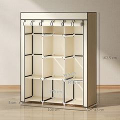 Fabric Wardrobe, with Rails and Shelves - Cream White