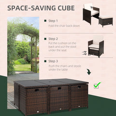 10 Seater Rattan Cube Garden Furniture Set with Parasol Hole, Rattan Dining Set with Cushions, Outdoor Dining Table and Chairs with Rectangular Glass Top Table for Patio, Mixed Brown