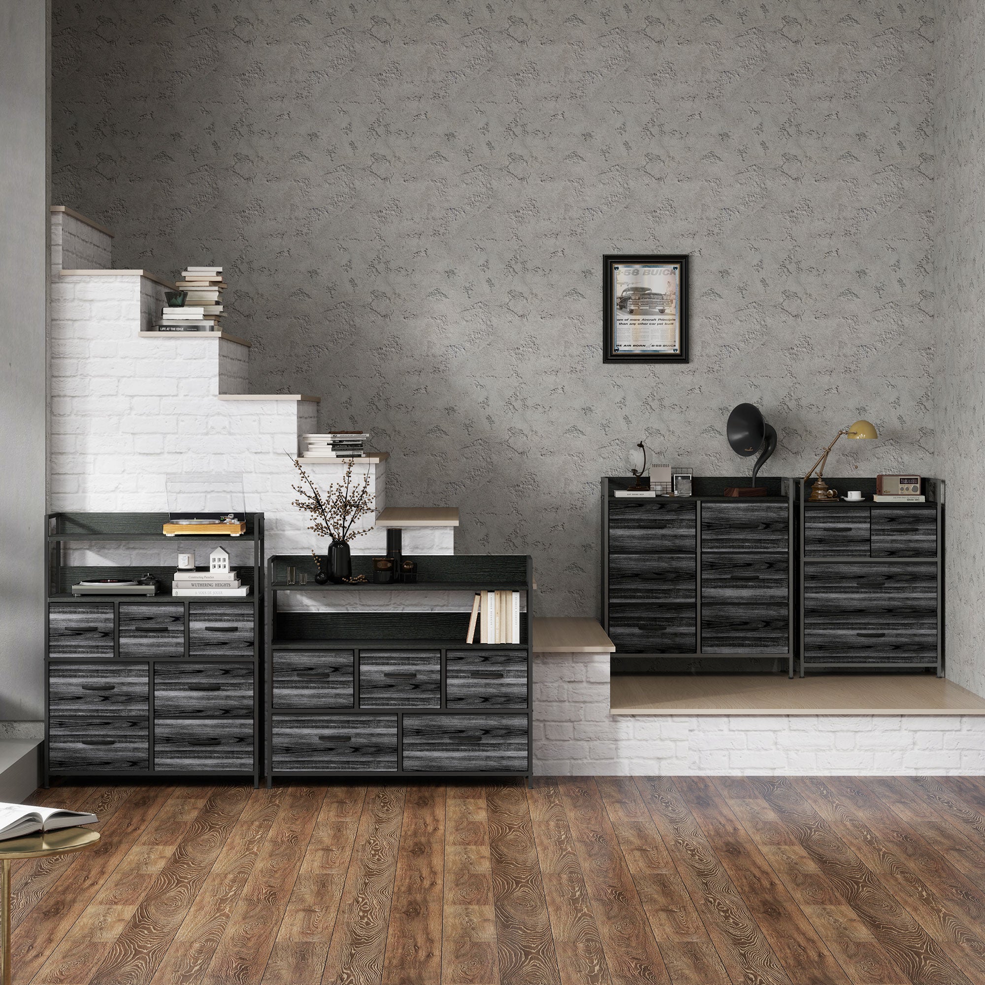Rustic Chest of Seven Fabric Drawers - Black