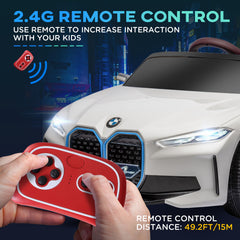 BMW i4 Licensed 12V Kids Electric Ride-On Car, White, Red and Light Blue