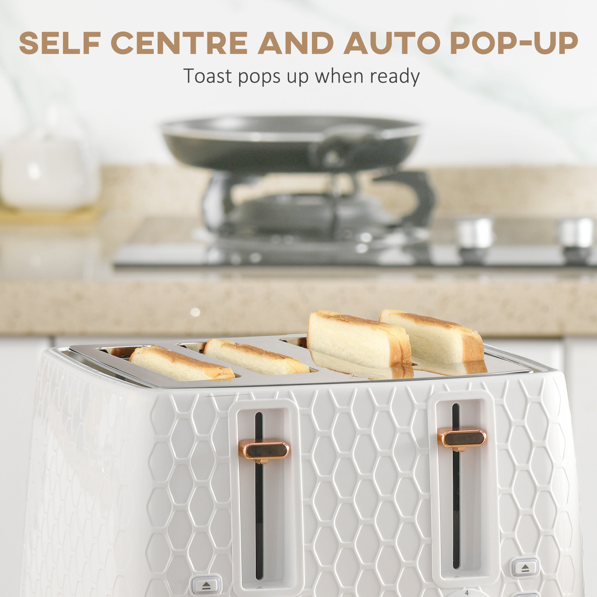 1.7L 3000W Fast Boil Kettle & 4 Slice Toaster Set, Kettle and Toaster Set with 7 Browning Controls, Crumb Tray, White