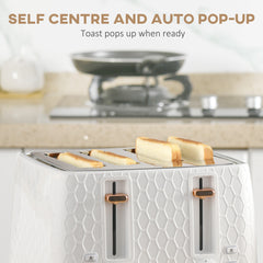 1.7L 3000W Fast Boil Kettle & 4 Slice Toaster Set, Kettle and Toaster Set with 7 Browning Controls, Crumb Tray, White