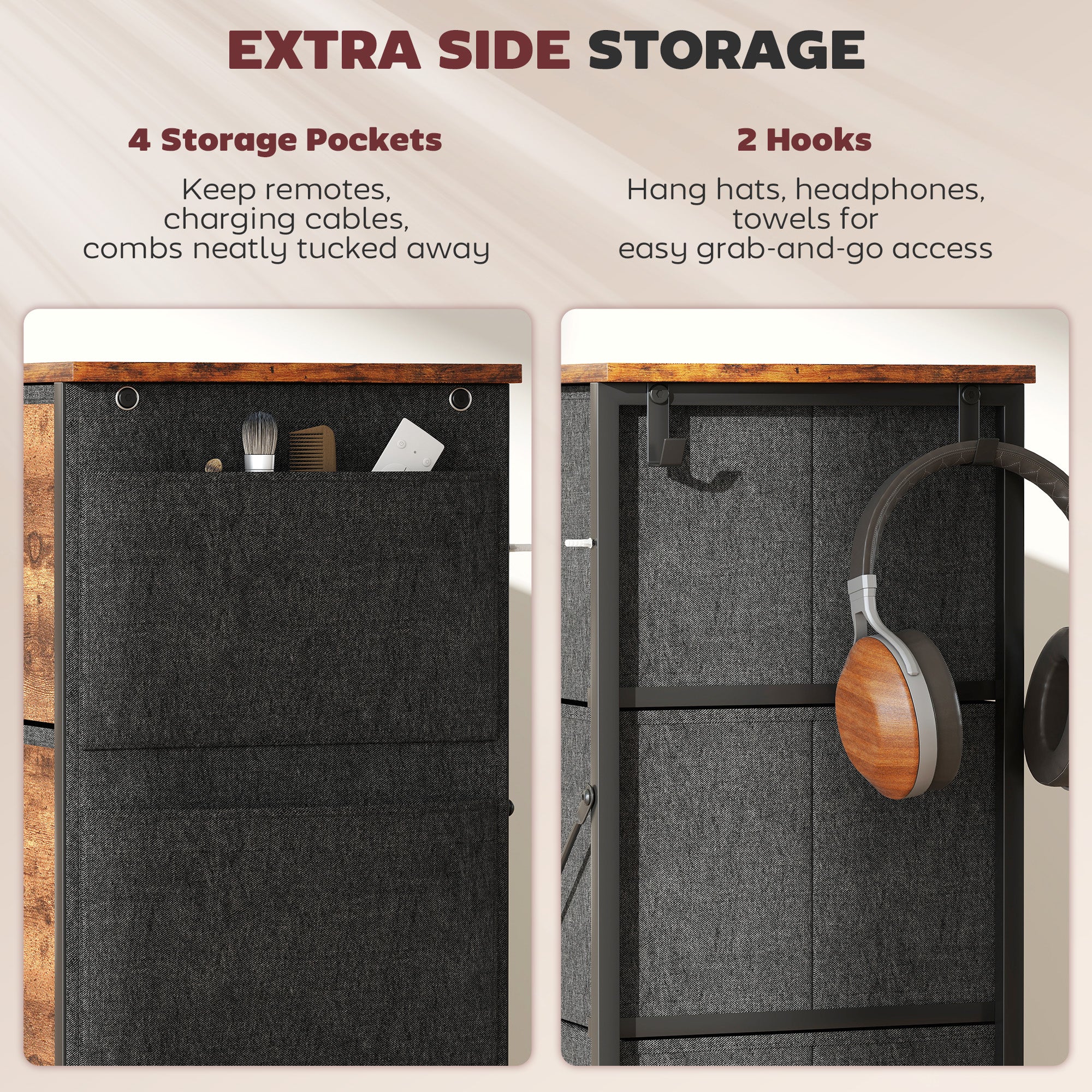 Chest of Eight Fabric Drawers - Rustic Brown