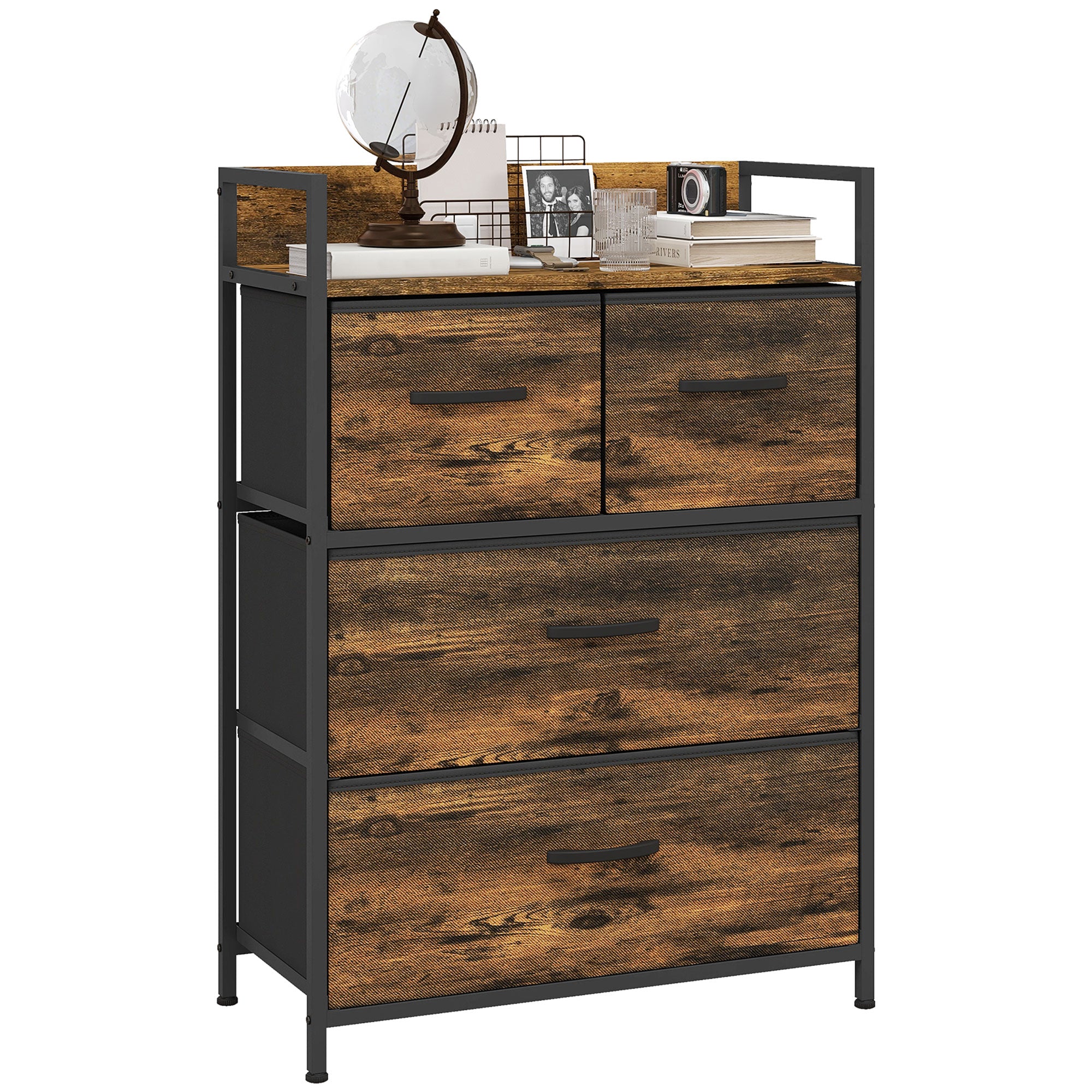 Rustic Chest of Four Fabric Drawers - Rustic Brown
