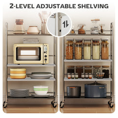 Fynco - 4 Tier Stainless Steel Kitchen Storage Trolley with Adjustable Shelves - Silver