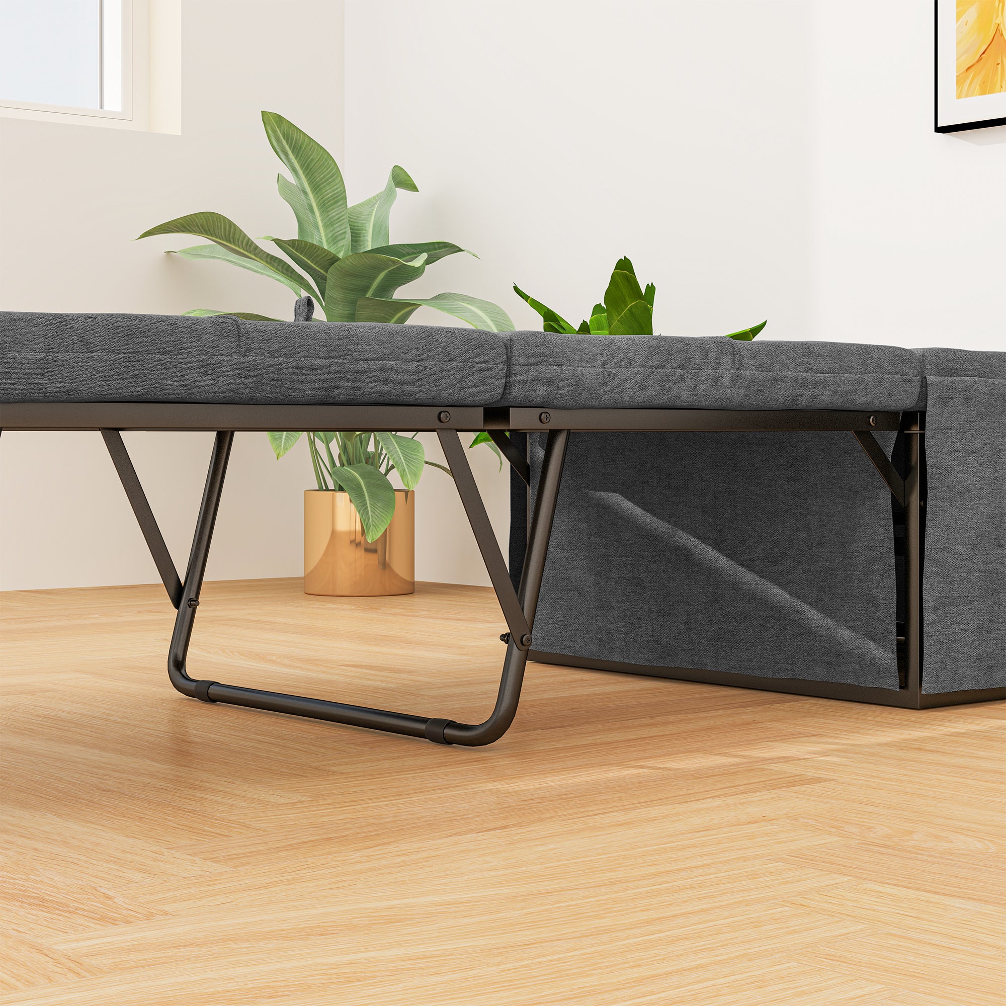 Folding Bed with Linen Sponge Mattress and Dust Cover, Foldable Guest Bed Compact Single Bed with Metal Frame, 69 x 181.5 cm, Grey