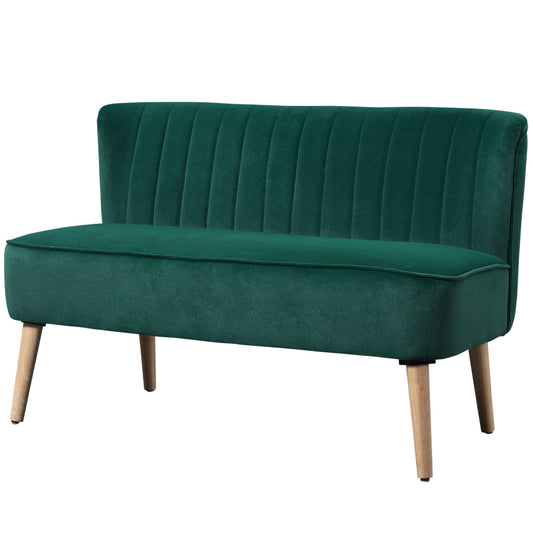 Fynco - Modern Velvet Double Seat Sofa w/ Wood Frame Foam Padding High Back Soft Comfortable Compact Couch Green