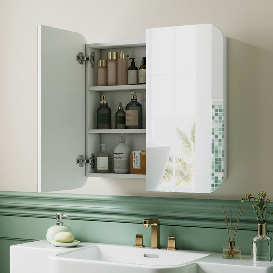 Fynco - Arched Bathroom Mirror Cabinet with Adjustable Shelves - White