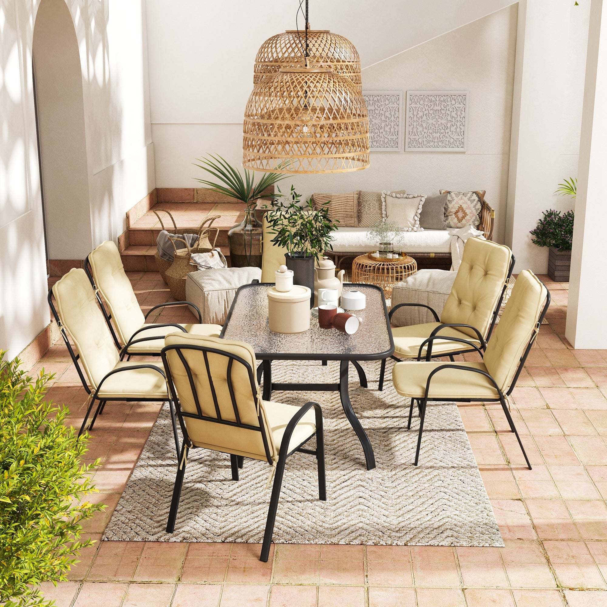 Seven-Piece Garden Dining Set with Cushions - Beige
