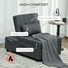 Convertible Chair Bed with Padding Seat, 4-in-1 Multi-Functional Sleeper Sofa Bed, Recliner with Adjustable Backrest, Side Pocket, Wheels and Pillow, for Living Room, Grey