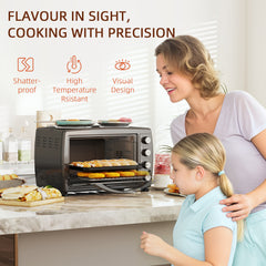 36L Small Oven with 2 Hot Plates, Countertop Toaster Oven, Grill, Roast, Bake, Boil, with Timer, Adjustable Temperature, Electric Oven with Baking Tray, Grill Rack, Crumb Tray, 2600W, Black