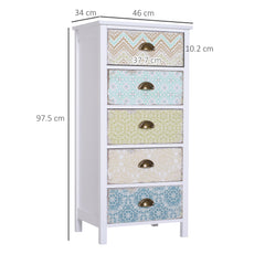 Chest of 5 Drawers Bedside Cabinet Side Storage Chest Entryway Living Room Bedroom Furniture Organizer Unit