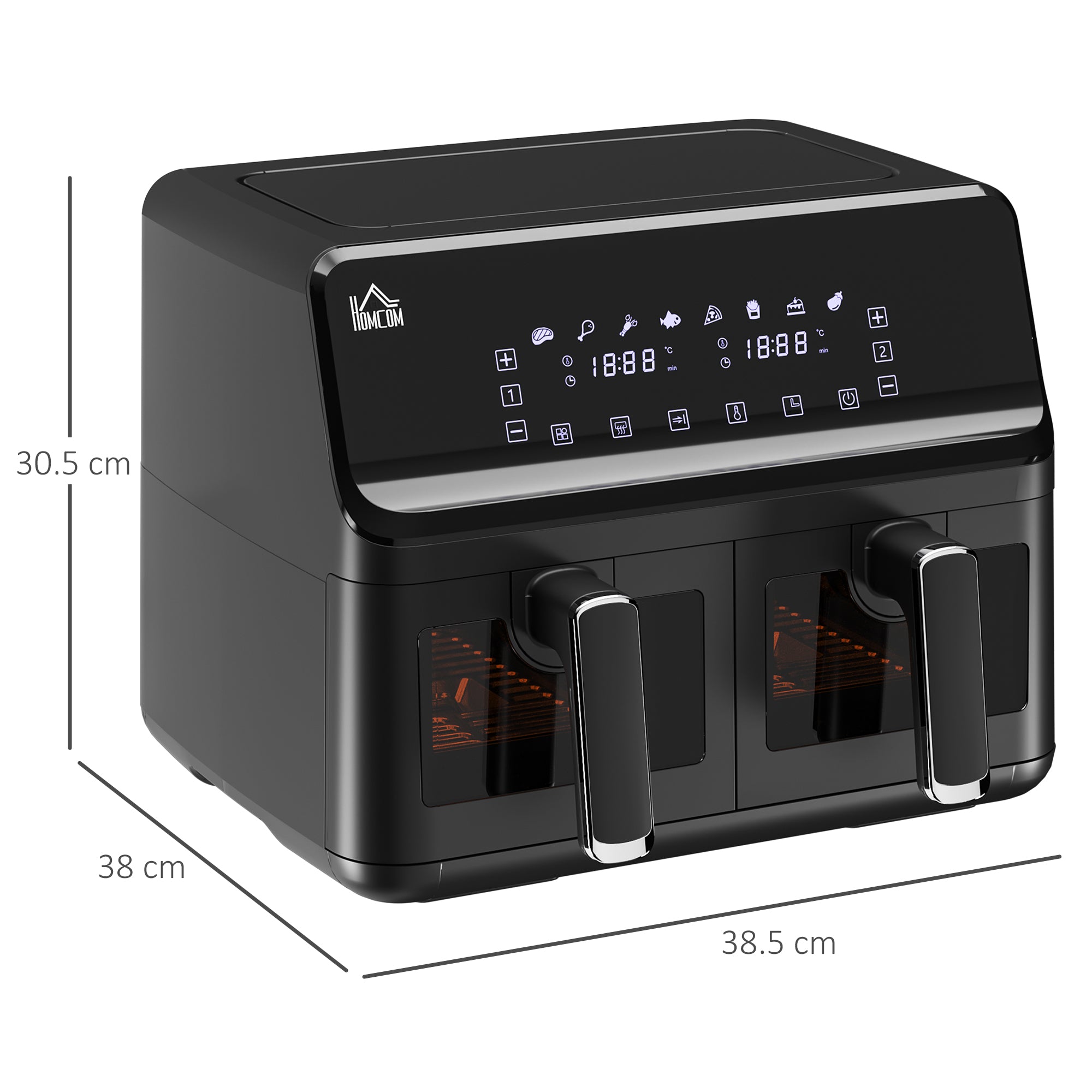 8L Dual Basket Air Fryer, 8-in-1 Air Fryer Oven with Digital Display, Visible, Timer, Preheat for Oil Free Low Fat Cooking, 2500W, Sync Finish, Sliver