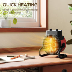Fynco - 2000W Portable Ceramic Electric Heater with Fan - Red