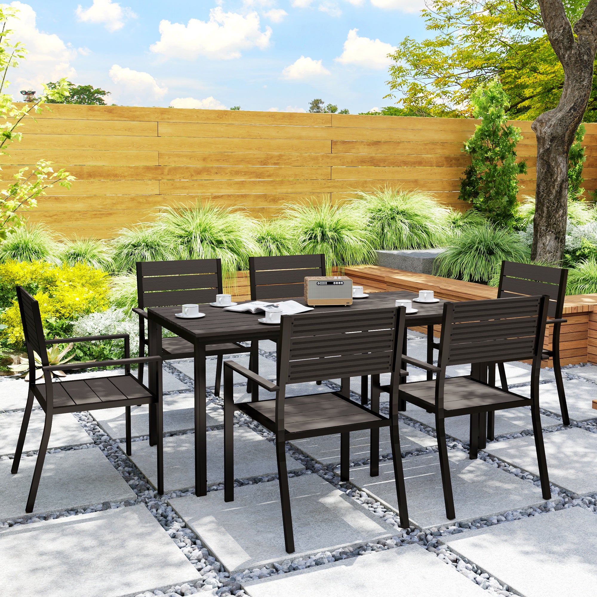 Seven-Piece Outdoor Dining Set - Brown