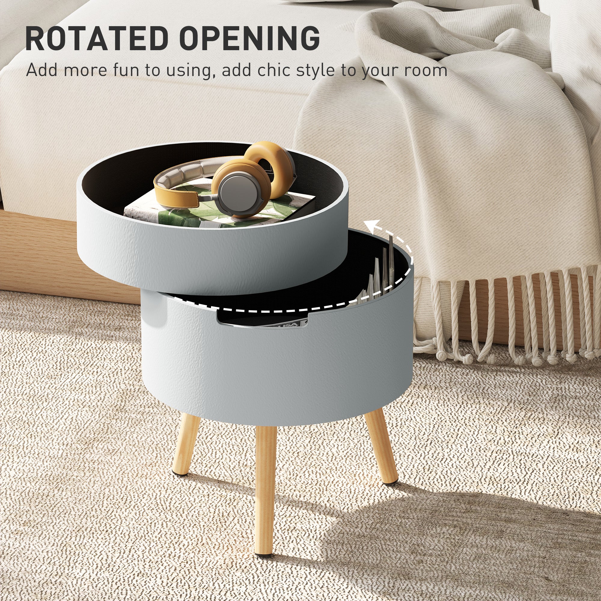 3-Tier Coffee Table, Round End Table with 2 Hidden Compartments and Detachable Tray, Side Table with Storage for Living Room, Grey