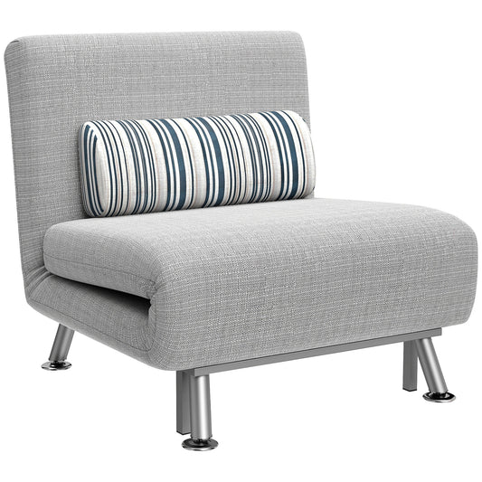 Single Sofa Bed, 1 Person Sleeper Foldable Lounge with Pillow, Grey
