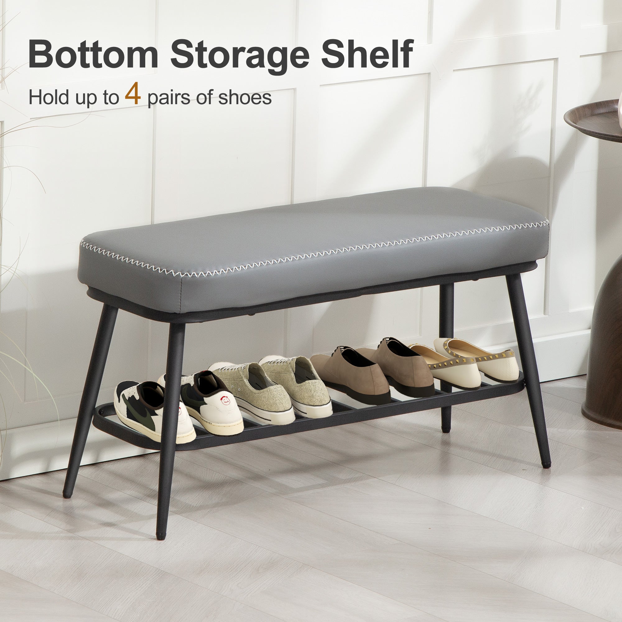 Fynco - PU Leather Shoe Storage Bench - Grey