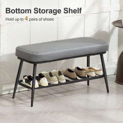 Fynco - PU Leather Shoe Storage Bench - Grey