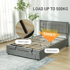 Double Size Ottoman Bed Frame, with Front Drawer - Grey