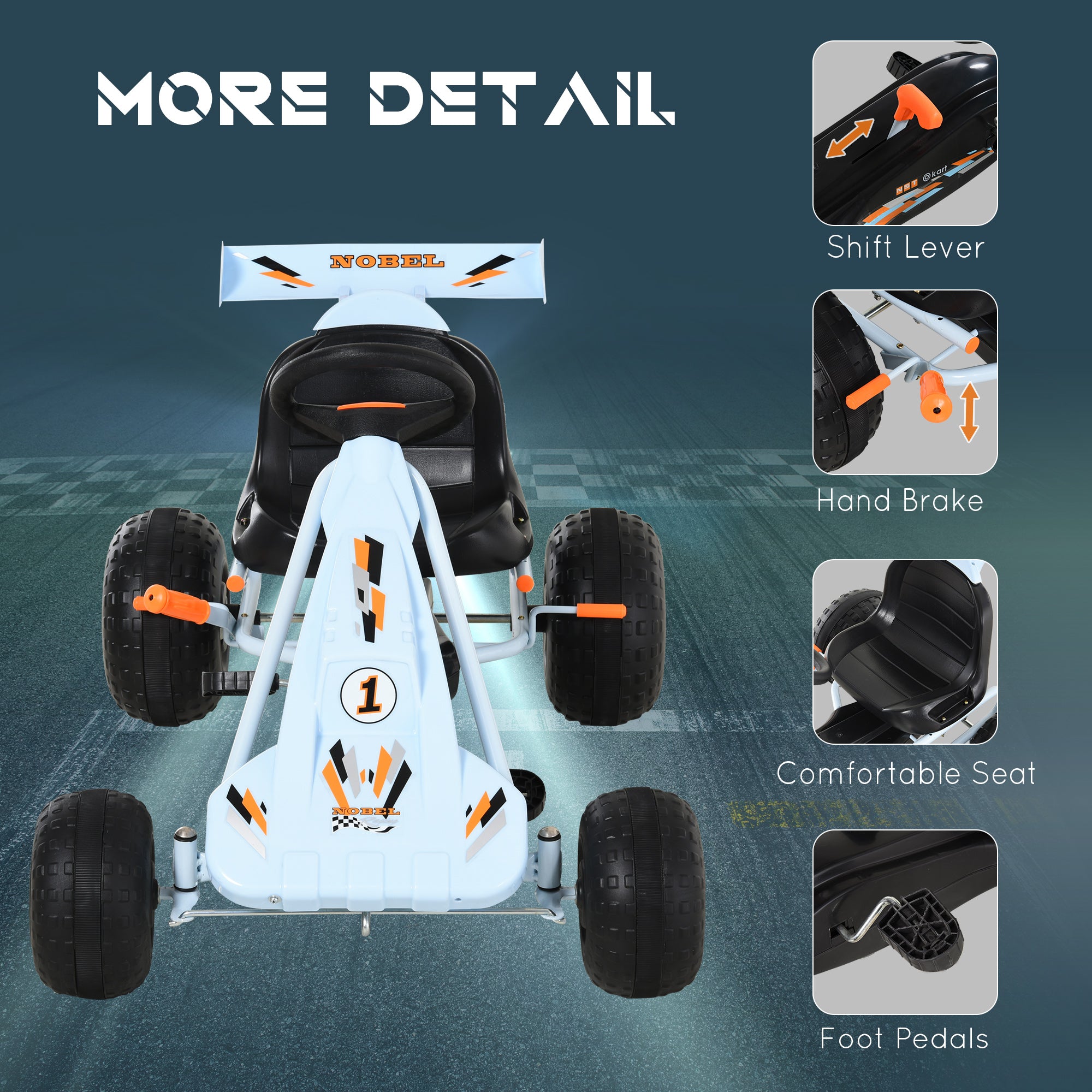 Kids Children Pedal Go Kart Manual Ride On Car w/ Brake Gears Steering Wheel Adjustable Seat Outdoor Fun Vehicle 97 x 66 x 59 cm