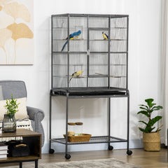 Large Bird Cage Budgie Cage with Stand, Storage Shelf, Wood Perch for Parrot Canary Parakeet Cockatiels, 81 x 48 x 162.5 cm
