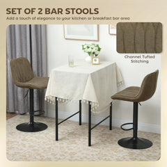 Set of Two Linen-Look Bar Stools - Brown