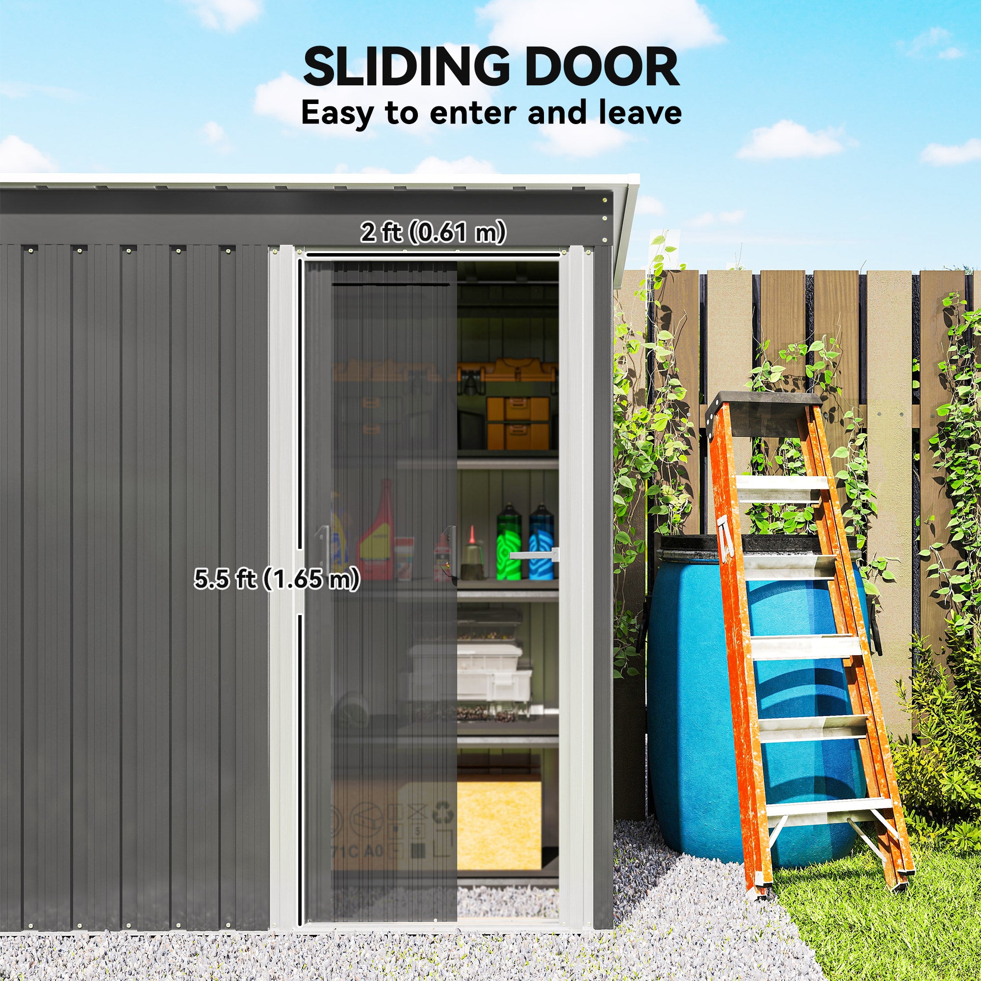 Fynco - 5x3 Storage Shed with Sliding Door and Sloped Roof for Garden, Light Grey