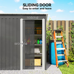 Fynco - 5x3 Storage Shed with Sliding Door and Sloped Roof for Garden, Light Grey