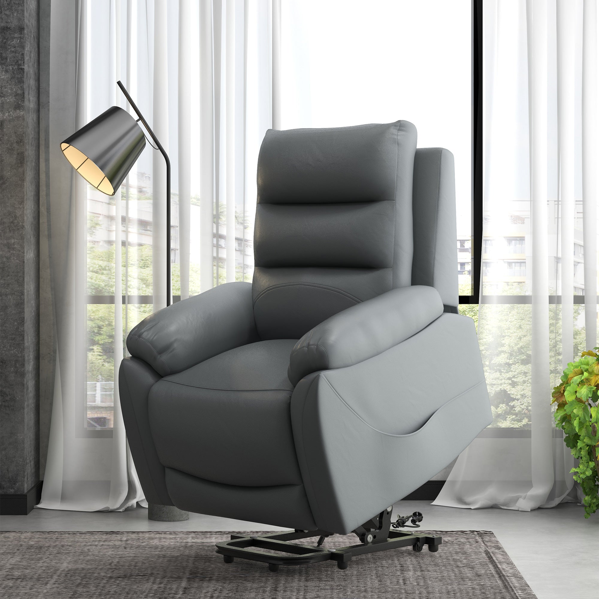 Electric Riser and Recliner for Elderly with 8 Vibration Massage, PU Leather Power Lift Recliner Chair for Living Room with Side Pockets, Footrest, Grey