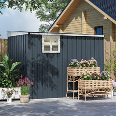 Fynco - 7.6 x 4ft Garden Metal Shed, Outdoor Storage Shed with Window, 2 Vents and Lockable Door for Garden, Patio, Dark Grey