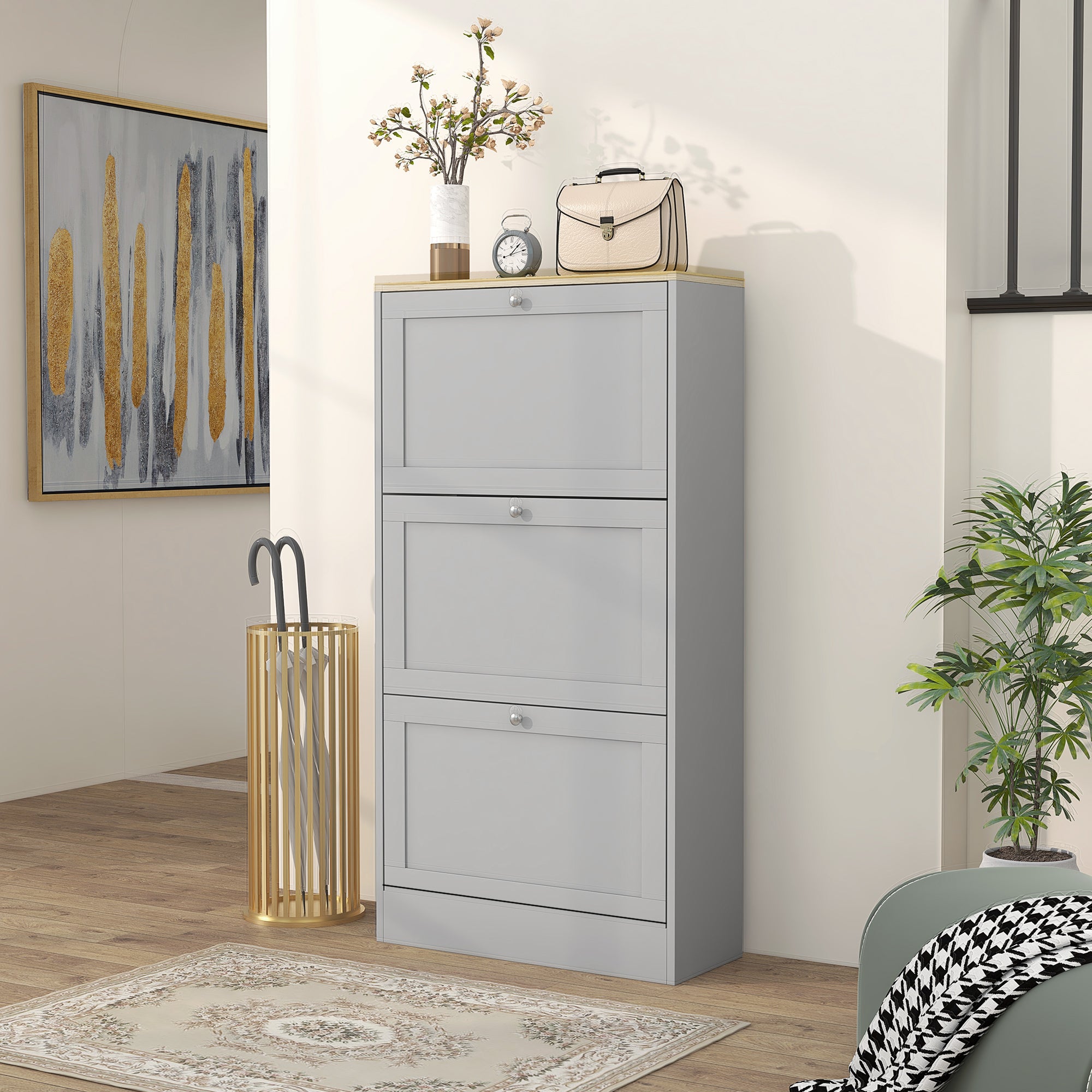 Fynco - Modern Compact Three-Drawer Shoe Storage Cabinet - Grey