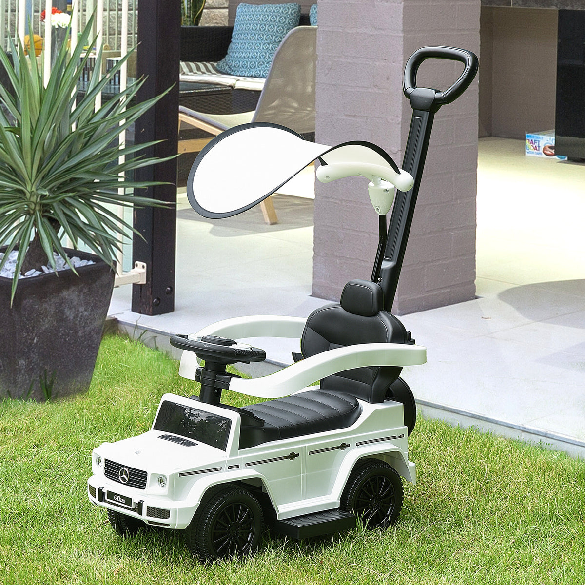 3 in 1 Kids Children Ride on Push Car Toddler Sliding Car G350 Licensed Walker Foot to Floor Slider Push-Along with Horn Steering Wheel NO POWER Manual, White