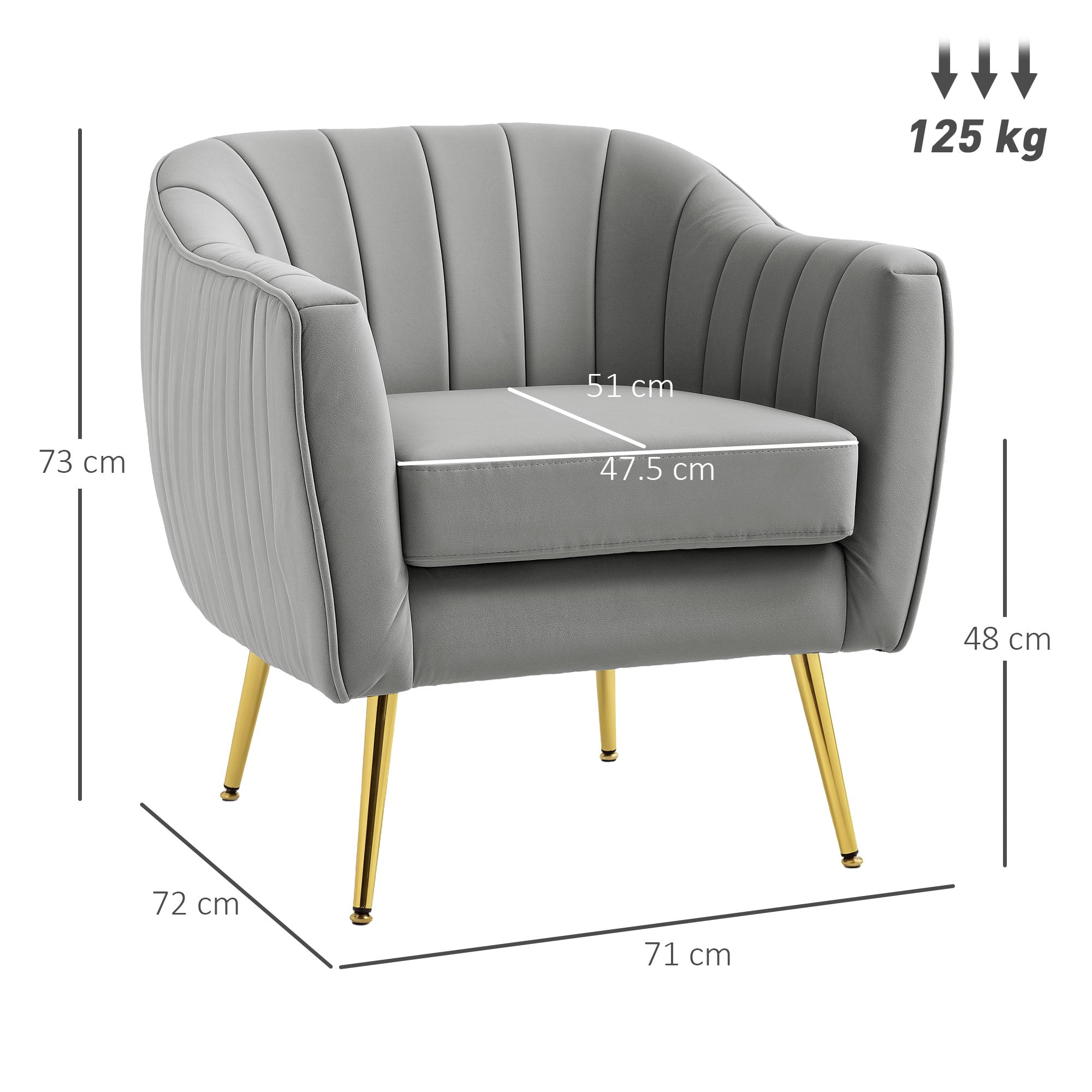 Velvet-Feel Shell Back Accent Chair - Grey