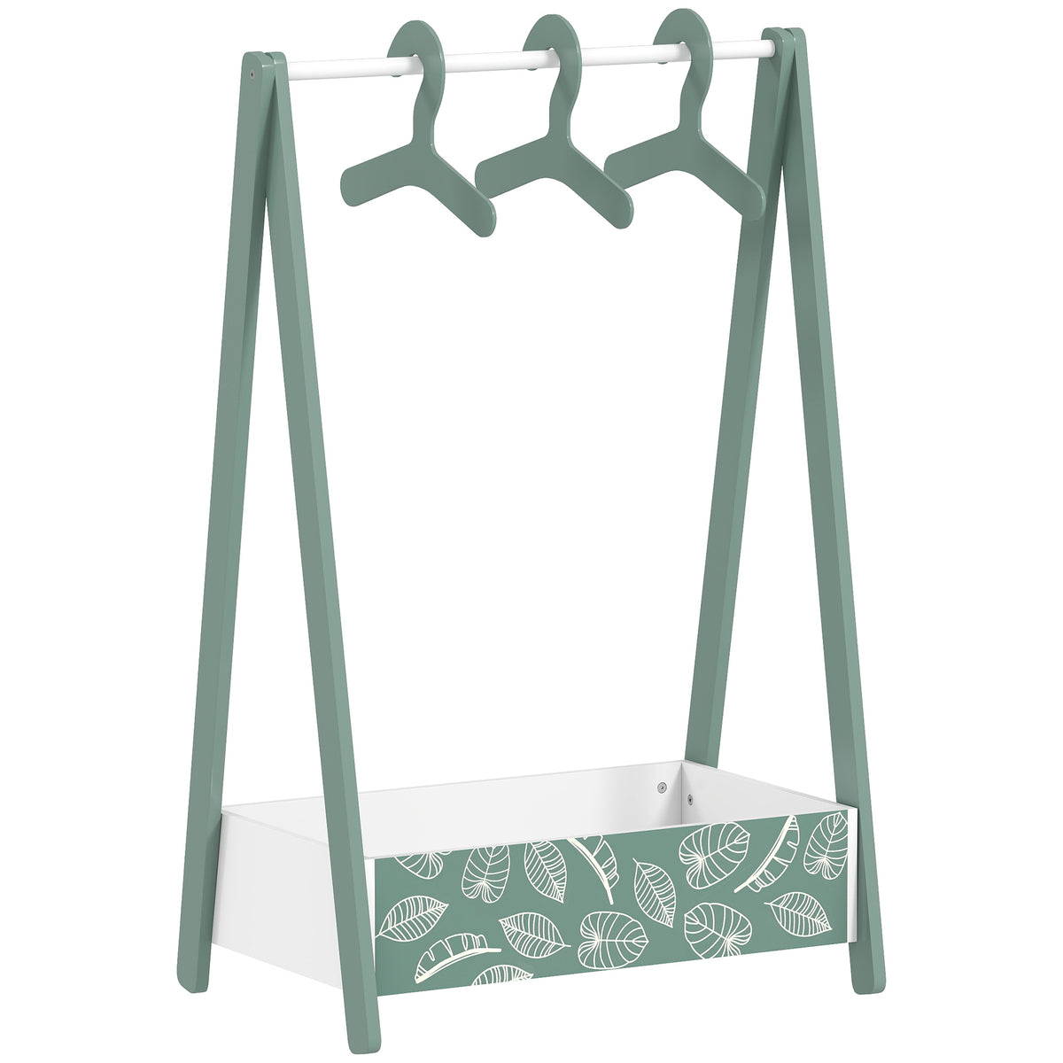 AIYAPLAY Baby Clothing Rack with Hangers, Storage Shelf for Bedroom, Leaf Theme, for Ages 3-6, Green