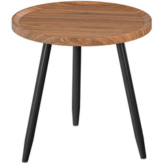 Modern Round Coffee Table with Steel Frame for Small Space, Sofa Beside, Living Room, Bedroom, Chestnut Wood Effect