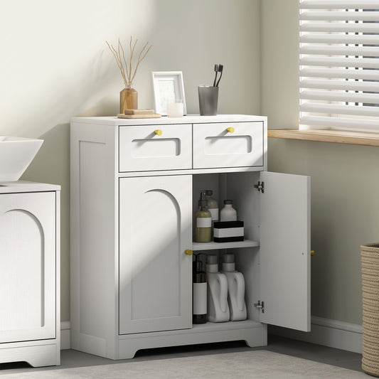 Fynco - Bathroom Floor Cabinet with 2 Drawers - White