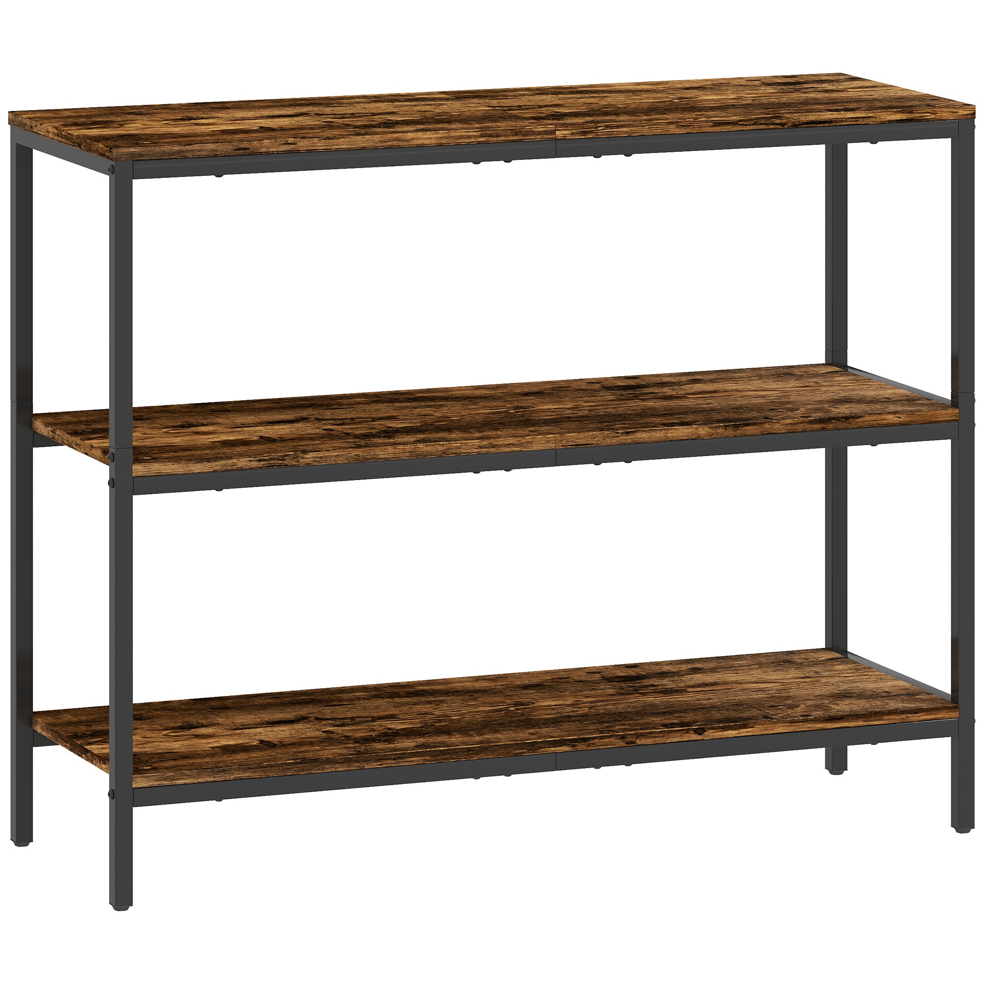 3-Tier Console Table with Storage Shelves - Rustic Brown