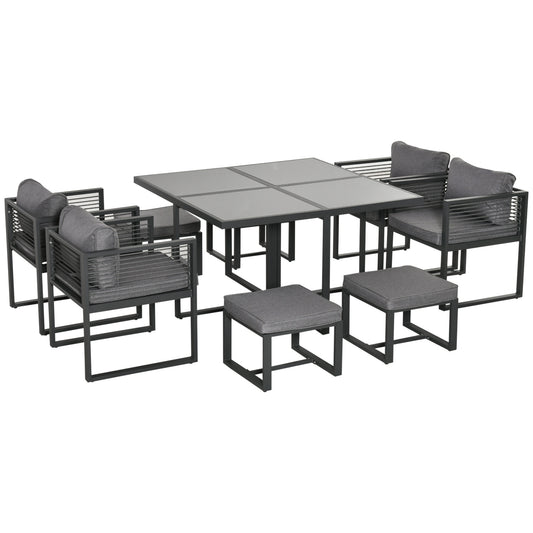 Nine-Piece Aluminium Garden Set, with Glass-Top Table - Grey