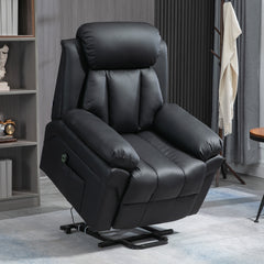 Fynco - Power Lift Chair Recliner for Elderly, Electric Recliner Chair, Overstuffed Faux Leather Riser and Reclining Armchair with Remote Control, Side Pockets, for Living Room, Black