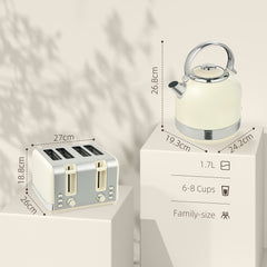 Polished Metal Kettle and Toaster Set - Cream