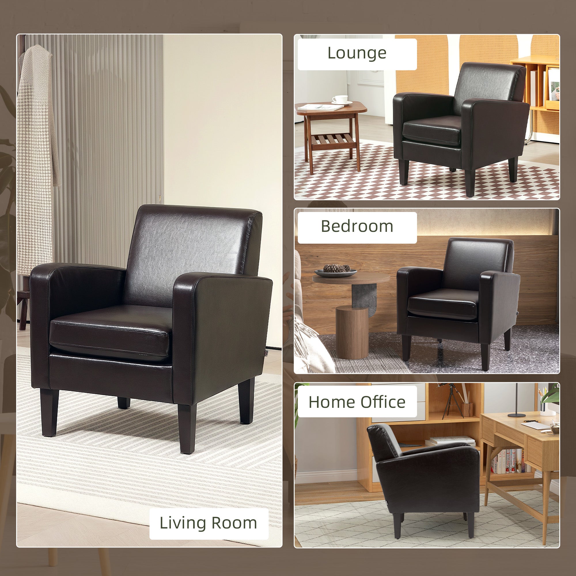 Faux Leather Simple Armchair - Brown