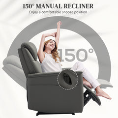 Recliner Armchair with Thick Padded Spring Cushion, Microfibre Manual Reclining Chair with Adjustable Leg Rest, Side Pockets for Living Room, Bedroom, Light Grey