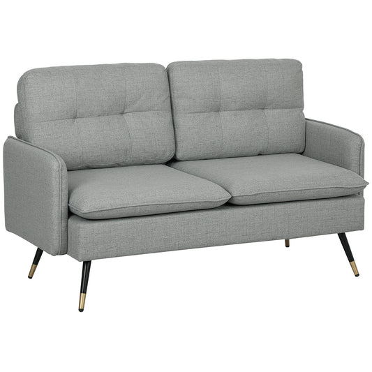 Modern Two Seater Sofa, Button Tufted Loveseat with Cushions and Steel Legs for Living Room, Guest Room, Grey